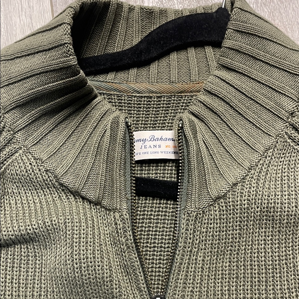 Tommy Bahama Sage Green Zip-Up Sweater